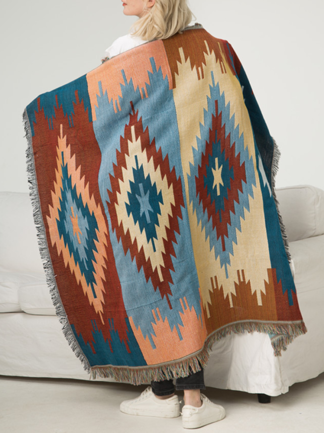 Geometric Navajo Tapestry Blanket Saddle Blanket Aztec Blanket Throw for Indoors and Outdoors