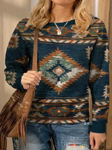 Women's Aztec Sweatshirt Native Ethnic Geometric Retro Long Sleeve Shirt