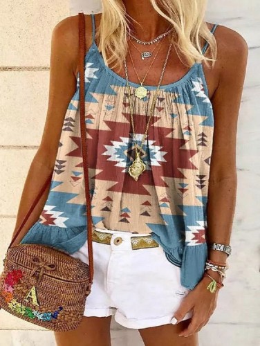 Women's Camisole Western Aztec Geometric Strappy Tank Top for Summer
