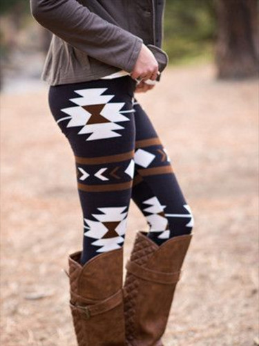 Womens Aztec Geometric Ethnic Retro Pattern Leggings Pant
