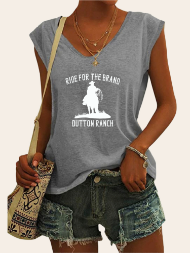 Women's Casual Loose T-Shirts Ride for the Brand Dutton Ranch with Western Horse V-Neck Sleeveless Top