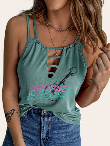 Country Concert Outfit Ideas 2022 Howdy Biches Tee Shirt Sleeveless Suspender V Neck Shirt for Cowgirl