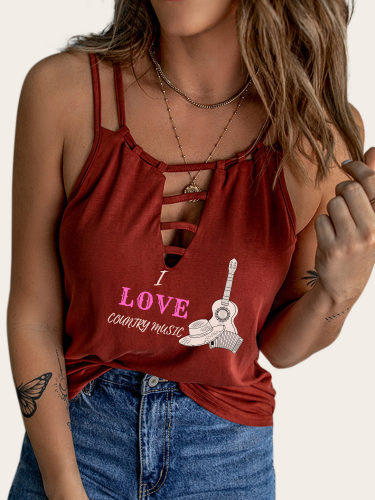 Summer Country Concert Outfits I Love Country Music Sleeveless Suspender V Neck Shirt for Cowgirl