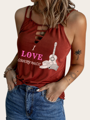 Summer Country Concert Outfits I Love Country Music Sleeveless Suspender V Neck Shirt for Cowgirl