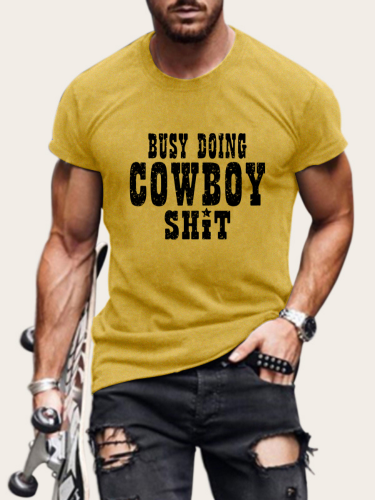 S-5XL Oversized Men's Short Sleeve T-Shirt Busy Doing Cowboy Shirt Plus Size Western Style Shirt
