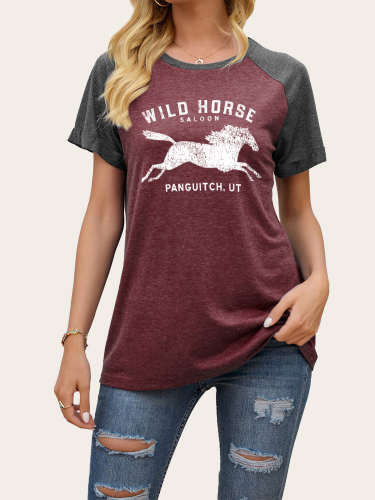 Cowgirl Pullover Tee Shirts with Horse Riding Print Short Sleeve T Shirt
