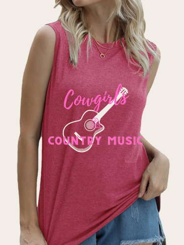 Cute Country Concert Outfits Summer Cowgirl & Music Sleeveless Shirt For Cute Cowgirl