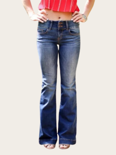 Womens Mid Rise Bootcut Jeans Western Style Bell Bottom Skinny Stretch Denim Flared Pants Wide Leg Trousers