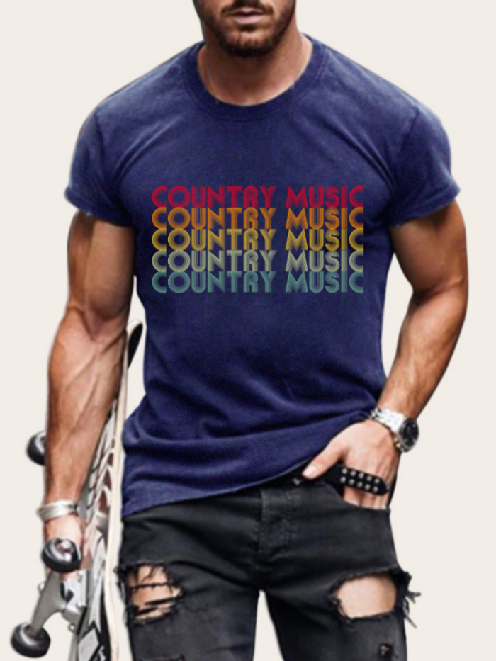 Men's Short Sleeve T-Shirt Rainbow Country Music Letter Plus Size Casual Loose Shirt S-5XL Oversized