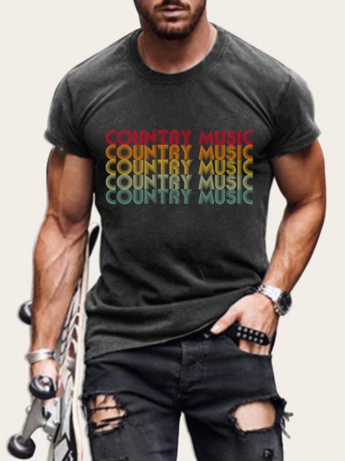 Men's Short Sleeve T-Shirt Rainbow Country Music Letter Plus Size Casual Loose Shirt S-5XL Oversized