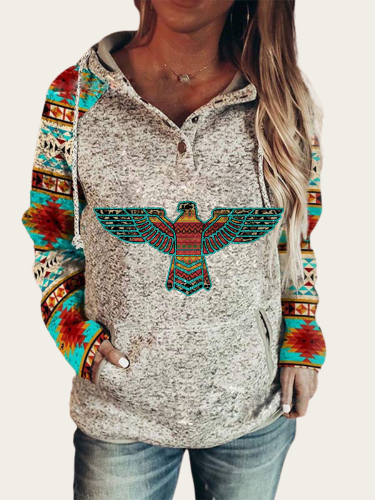 2022 Women's Aztec Western Eagle Aztec Navaja Print Hoodie with Pocket Aztec Sweatshirt