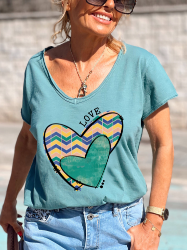 Aztec Heart Shape Pattern T Shirt Women's Causal Loose Short Sleeve Top Spring Plus Size Shirt