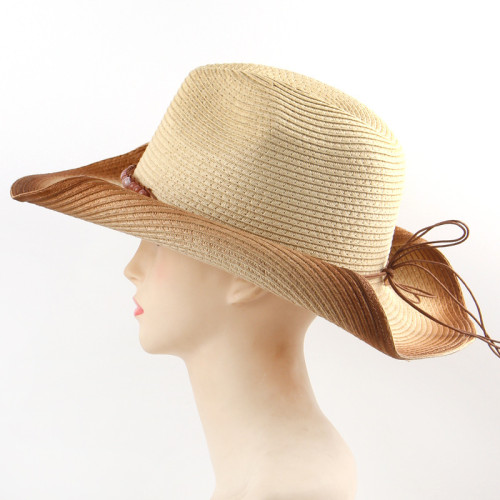 Western Cowgirl Hat Sun Summer Hats for Women Lady Straw Jezz Beach Hat Wide Brim