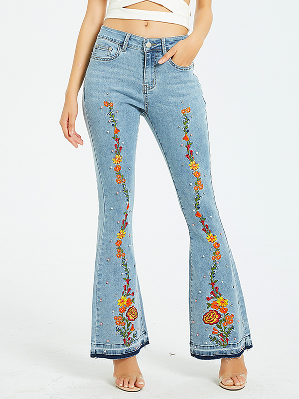 Embroidery Embroidered Flares Jeans Women Elasticity Bell-Bottoms Stretching Women Jeans For Girls Large Size #94