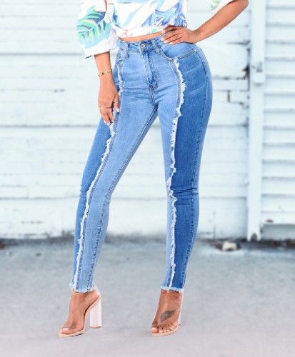 Women Stretch White tassels Jeans With High Waist Elasticity Plus Size Pencils Splice Denim Pants Casual Jeans For Girls