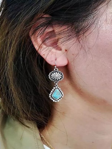 Bohemian Turquoise Earring Alloy Western Ethnic Geometric Style Earring for Women