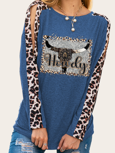 Atect Cow Skull Leopard Long Leopard Sleeve Slim Cutting Sassy Women Shirts Spring Must have Outfit Sweatshirt