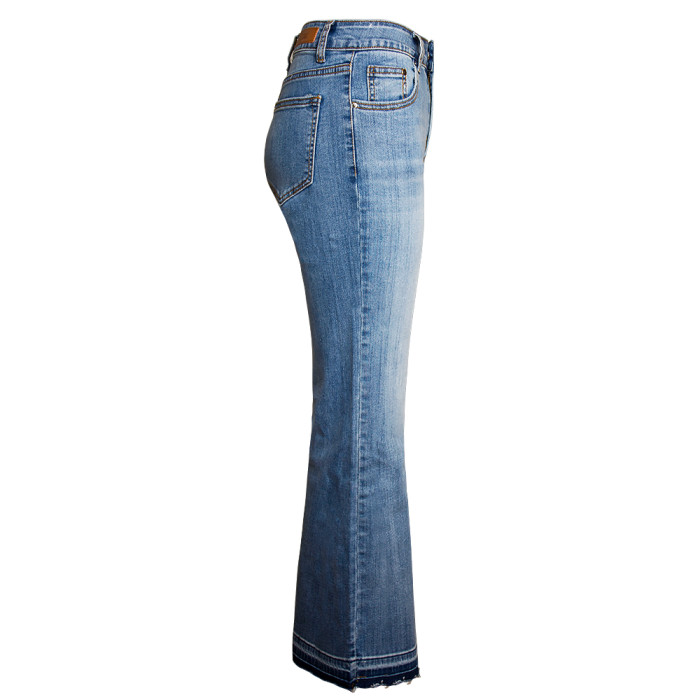 Women`s Brand New Fashion High Waist Stretch Washed True Denim Cropped Jeans Capris for Woman Jean Flare Pants