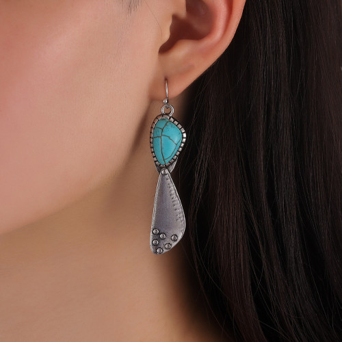 Vintage Bohemian Turquoise Decor Irregular Shape Western Ethnic Earring