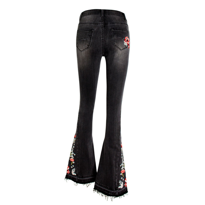 Embroidered Flares High Waist jeans Women Elasticity Bell-Bottoms Stretch women's Elastic wide jeans large size #01