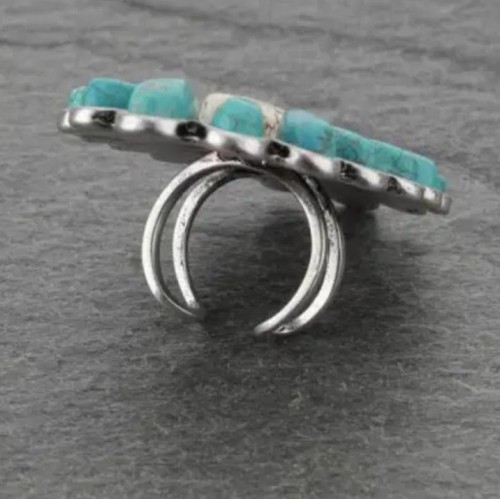 Vintage Silver Plated Turquoise Ring Western Cowgirl Open Ring