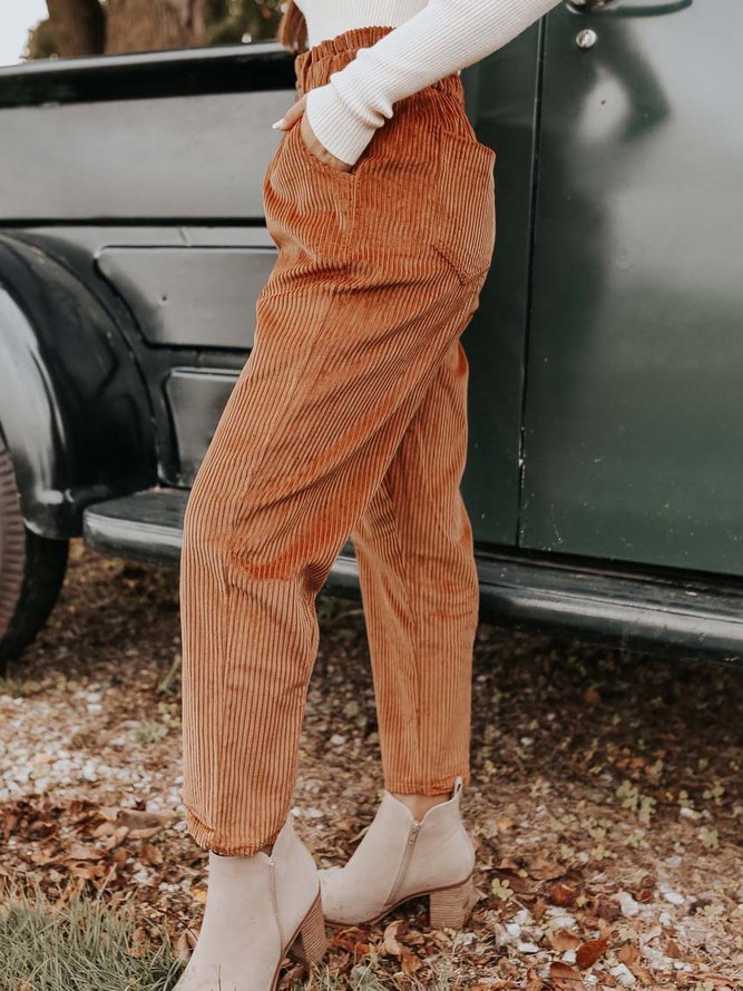 Fashion Corduroy Coffee Women Pants