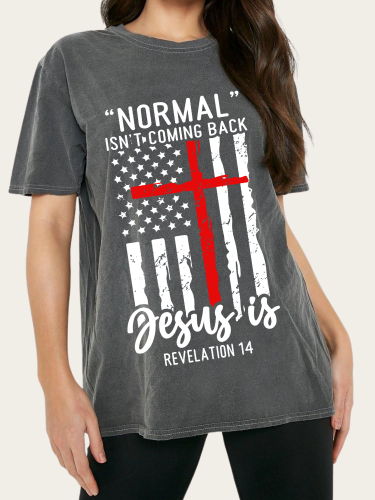 Normal Isn't Coming Back But Jesus Is Washed Vintage Black Cowgirl Tee Shirt Print Tee