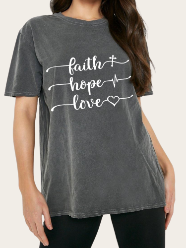 Washed Vintage Faith Hope Love  Black Color Cowgirl Tee Shirt Print Tee