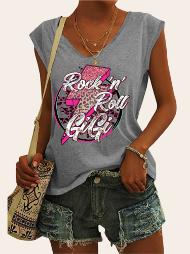 Rock & Roll GiGi Cowgirl Graphic Tees Women's Casual Loose Sleeveless T-Shirts Top