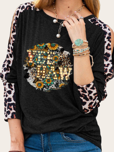 YeeHaw Print Slim Cutting Sassy Women Shirts Leopard Sleeve Spring Must have Outfit Sweatshirt