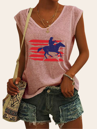 Saddle Up Texas Graphic Tees Women's Casual Loose T-Shirts Cap Sleeve Cowgirl Top