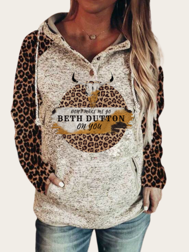 Don't Make Me Go Beth Dutton ON You  Aztec Turquoise Print Women's Aztec Blue Sleeve Hoodie with Pocket