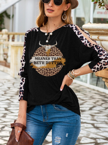 Meaner Than Beth Dutton For Sassy Texas Women Cheetah Shirts Long Sleeve With Leopard Print  Sweatshirt