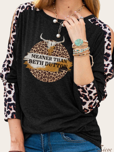 Meaner Than Beth Dutton For Sassy Texas Women Cheetah Shirts Long Sleeve With Leopard Print  Sweatshirt