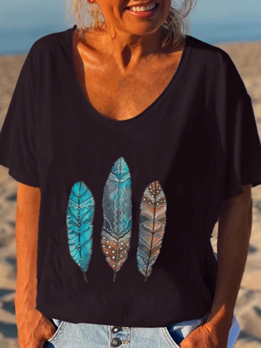 Women Loose Plus Size T-Shirt Aztec Ethnic Style Top