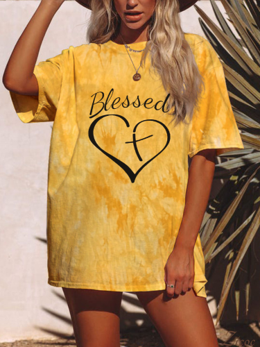 Love In Faith Blessed Oversized  Distressed Boyfriend Tie Dye Tee Couture Fashion Tee