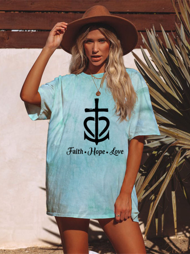 Love, Faith, Hope Quotes Oversized  Distressed Boyfriend Tie Dye Tee Couture Fashion Tee