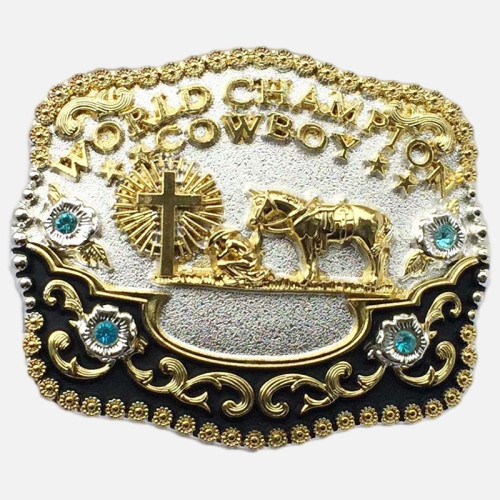 Quality Two-Color Plating World Champion Cowboy Buckle Big Size: 10.5X8.5CM