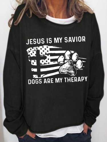 Jesus Dogs Are My Therapy Letter Regular Fit Sweatshirts