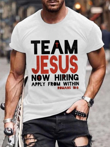 Jesus Team Print Casual Crew Neck Short sleeve T-shirt