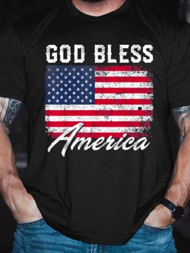 God Bless America Cotton Blends Crew Neck Short Sleeve T-shirt