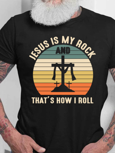 Juese Is my Rock and This is How I Roll Christian Shirt S-5XL Oversized Men's Short Sleeve T-Shirt Plus Size Casual Loose Shirt