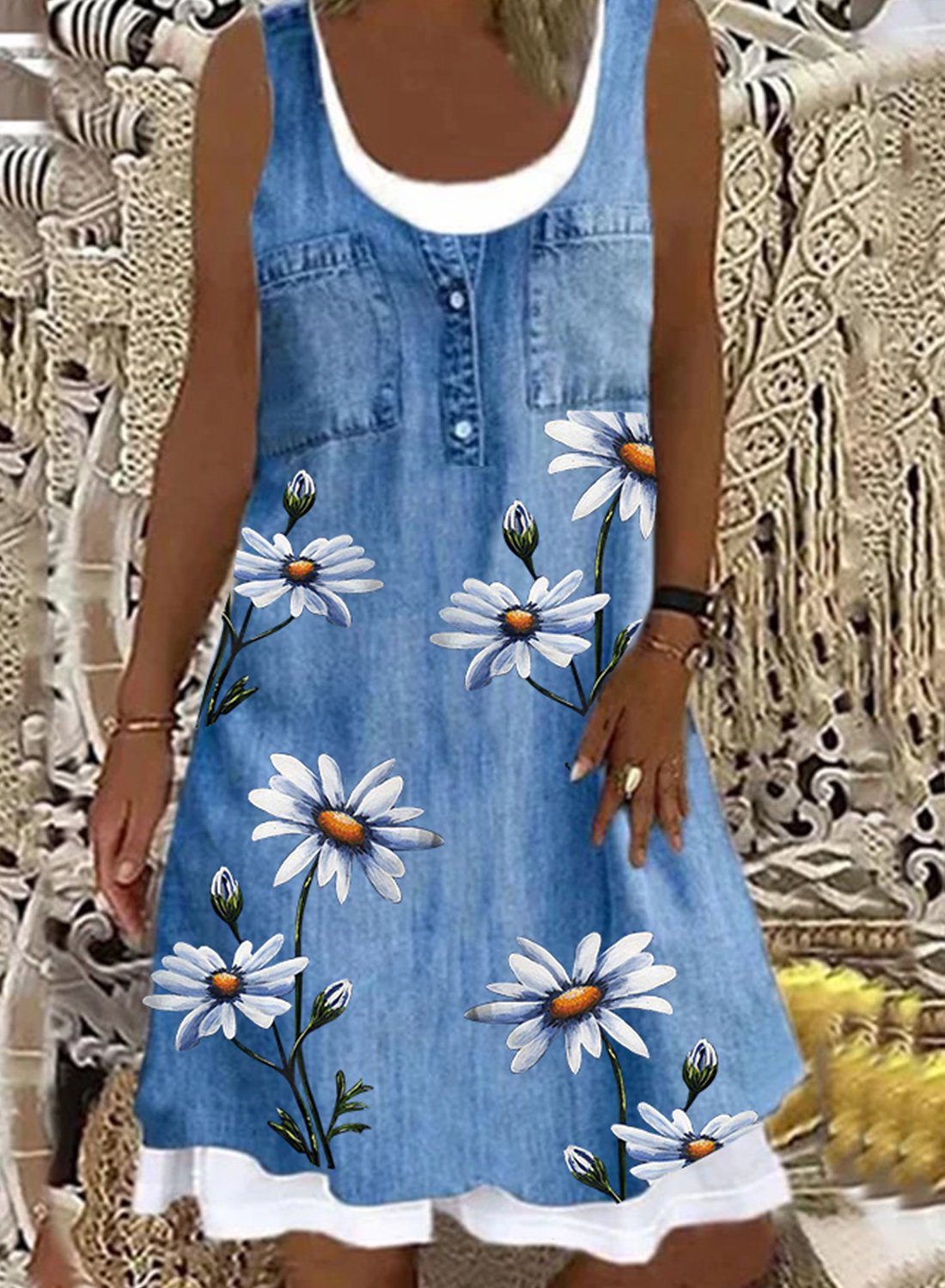 US$ 34.49 - Women's Dresses Daisy Denim Fake Two Mini Dress - www ...