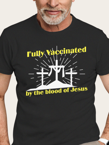 Fully Vaccinated By The Blood Of Jesus Christian Shirt S-5XL Oversized Men's Short Sleeve T-Shirt Plus Size Casual Loose Shirt