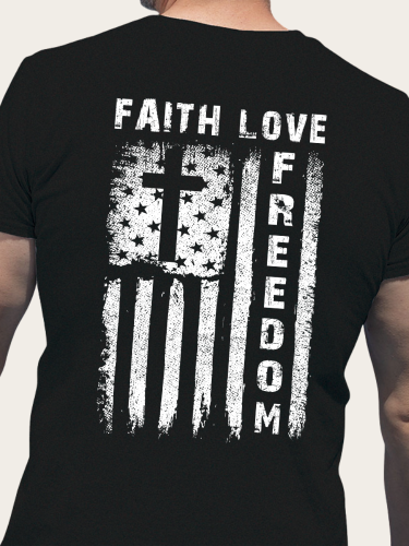 Faith Love Freedom Shirt S-5XL Oversized Men's Short Sleeve T-Shirt Plus Size Casual Loose Shirt