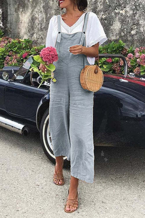 Cotton Linen Loose Casual Overalls Straight Jumpsuit