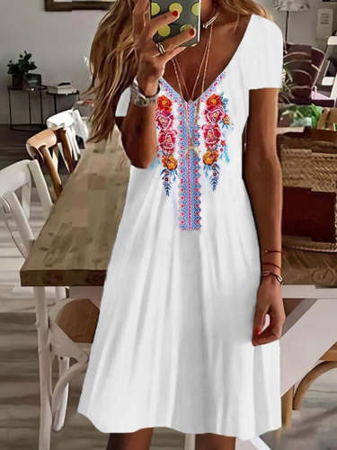 Women's Casual Printed V-Neck Floral Dress