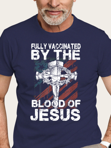 Fully Vaccinated By The Blood Of Jesus Christian Shirt S-5XL Oversized Men's Short Sleeve T-Shirt Plus Size Casual Loose Shirt