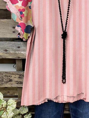 Women's Floral Striped Panel Casual Top