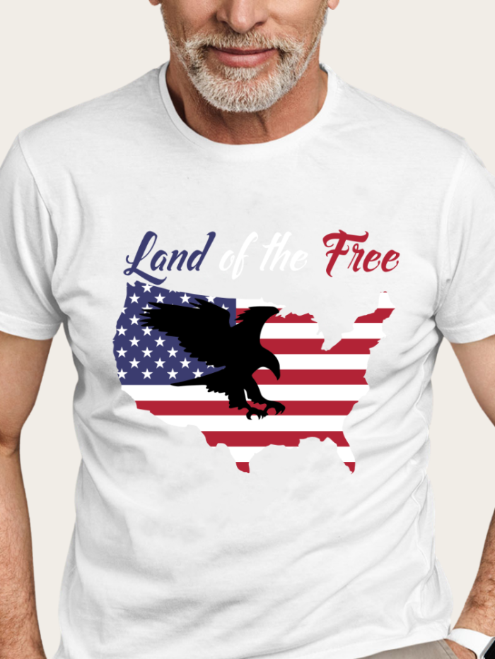 Land Of the Free American Flag Eagle Shrit S-5XL Oversized Men's Short Sleeve T-Shirt Plus Size Casual Loose Shirt